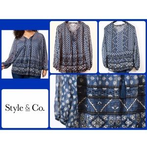 Style & Co Denim Blue Sheer Flowy Top